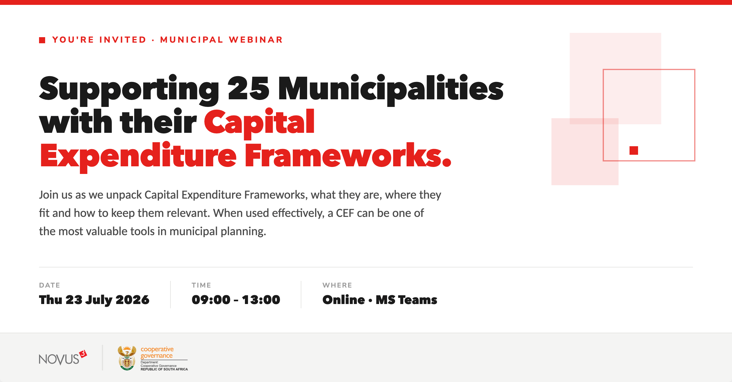 A smarter way to plan: 25 municipalities each with their own Capital Expenditure Framework.